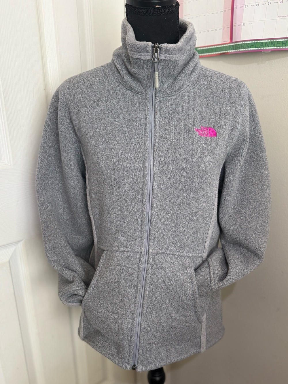 The North Face Women’s Medium Gray Fleece Jacket Hot Pink Logo Full Zip